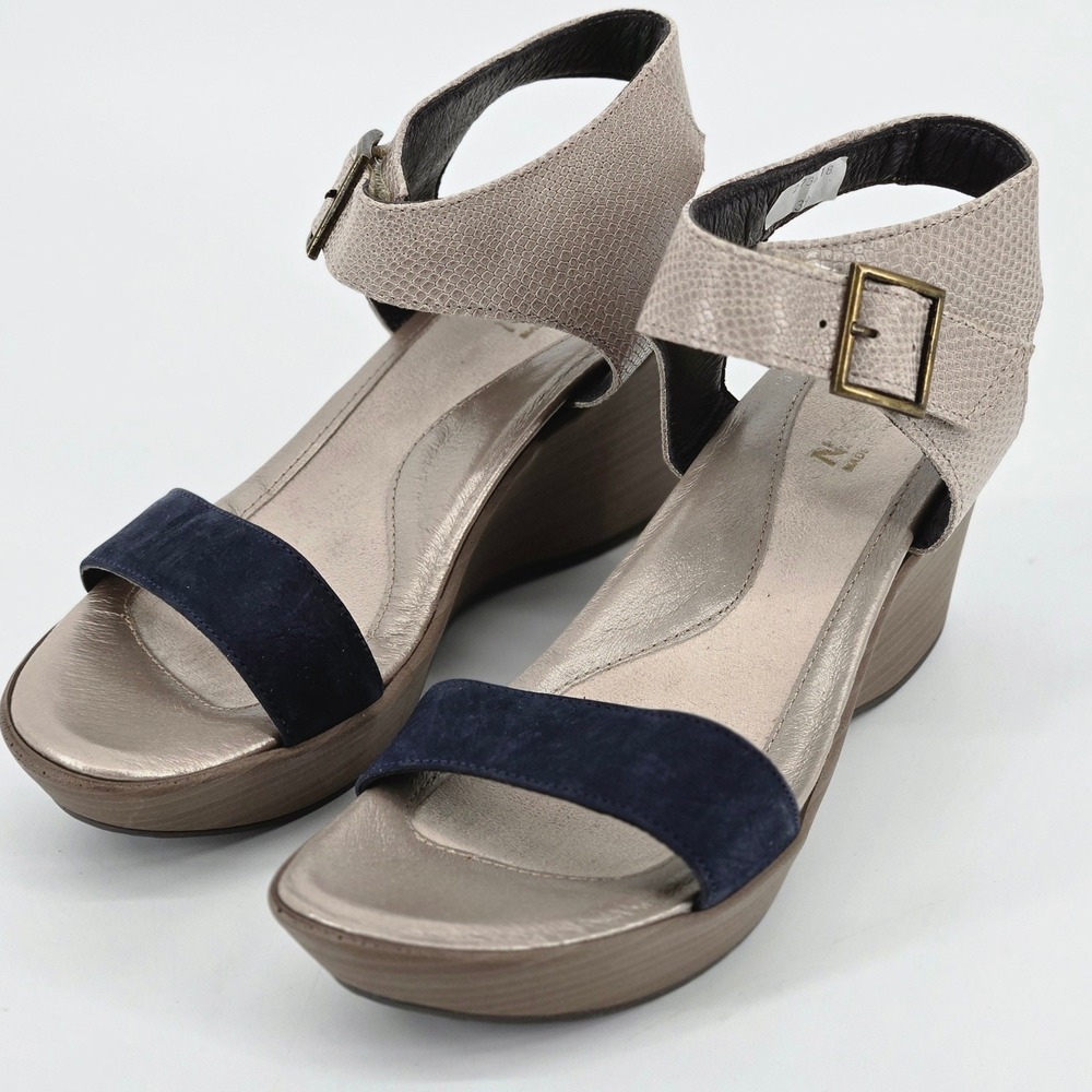 Naot Starlet Snake Embossed Leather Suede Wedge Ankle Sandals 39 US 8 Coastal